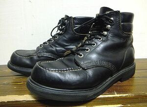 REDWING(レッドウィング).スーパーソール レザー レースアップ ブーツ 黒 7.5E(25.5/8133/モックトゥ/96年製/刺繍羽タグ/上質.茶芯.牛革)