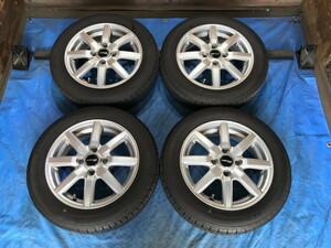 激安即決！タイヤ＋ホイール！SIBILLA ME 14-4.5J 4H/100 ET45 + 155/65R14 中古4本 ピクシス/スペーシア/N-BOX/ミライース等！HM000875