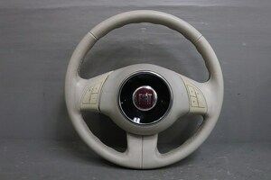 フィアット FIAT 500 POP 1.2 チンク 右ハン 前期 (31212) 純正 ステアリングホイール ハンドル スイッチ ホーンパット レザー p036305