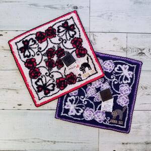  towel handkerchie 2 pieces set [ free shipping * anonymity delivery ] new goods *ANNA SUI Anna Sui * rose black cat cat red white black purple ru navy 