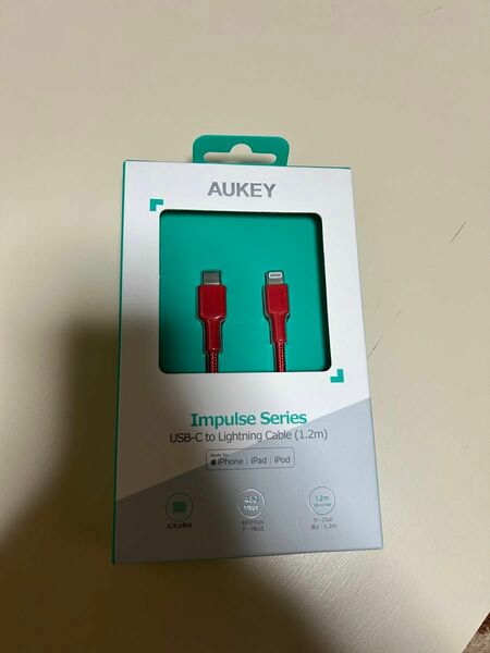 【新品】aukey ライトニングtoタイプC 1.2m レッド