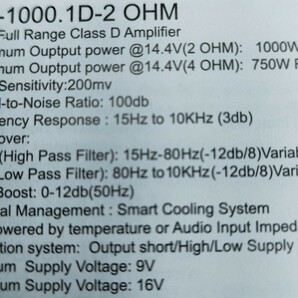 【送料無料】高音質【ハイパワー】SPAUDIO SP-1000.1D 2Ohm 1ch サブウーファー用 アンプ カーオーディオ ClassD ハイパワー モノアンプ の画像6