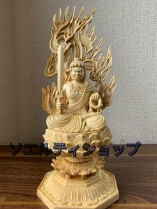 美品精密彫刻 不動明王 木彫 仏像　　不動明王像　檜木 高約28cm