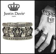 ★定価￥27500★ Justin Davis ジャスティンデイビス SRJ175 MEDIEBAL WEDDING BAND シルバー クロス 王冠 クラウン リング 指輪 10.5号_画像1