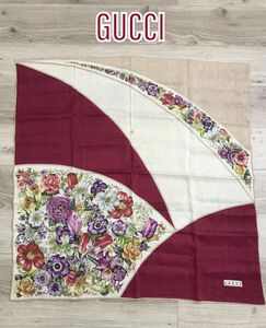 【良品】GUCCI グッチ フラワー 花柄 スカーフ ストール ショール ピンク