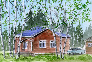 Art hand Auction No. 6147 Birch Hut/Finlande / Chihiro Tanaka (Aquarelle Quatre Saisons) / Livré avec un cadeau, Peinture, aquarelle, Nature, Peinture de paysage