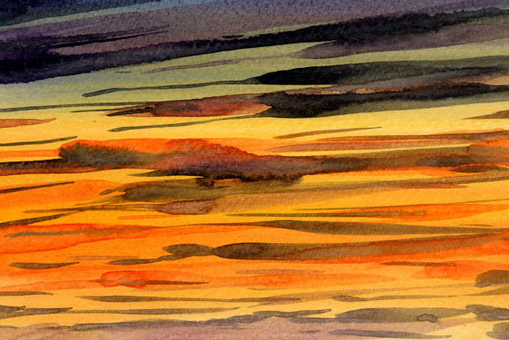 No. 6582 Sunset / Chihiro Tanaka (Aquarelle Quatre Saisons) / Livré avec un cadeau, Peinture, aquarelle, Nature, Peinture de paysage