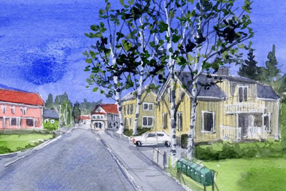 N° 8449 Bäckgatan Vasttoresk, Suède / Chihiro Tanaka (Aquarelle Quatre Saisons) / Livré avec un cadeau, Peinture, aquarelle, Nature, Peinture de paysage