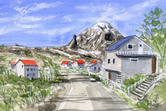 नंबर 8477 गांव (Å गांव) लोफोटेन द्वीप, नॉर्वे / चिहिरो तनाका (फोर सीजन्स वॉटरकलर) / उपहार के साथ आता है, चित्रकारी, आबरंग, प्रकृति, परिदृश्य चित्रकला