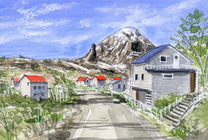 Art hand Auction Nr. 8477 Dorf (Å Dorf) Lofoten, Norwegen / Chihiro Tanaka (Vier Jahreszeiten Aquarell) / Kommt mit einem Geschenk, Malerei, Aquarell, Natur, Landschaftsmalerei