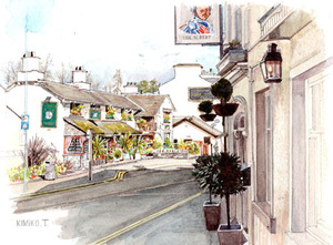Art hand Auction □No. 8682 Windermere Street Esquina Inglaterra, Reino Unido / Ilustración de Kimiko Tanaka / ¡Viene con regalo!, Cuadro, acuarela, Naturaleza, Pintura de paisaje