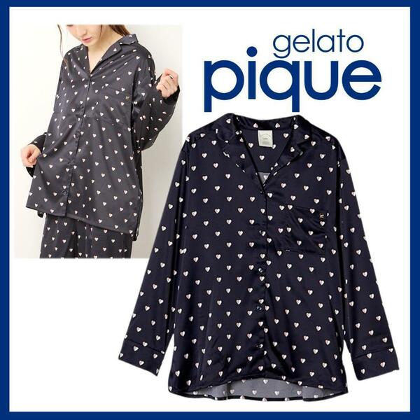 ○★新品 未使用 gelato pique バイカラーハート柄シャツ ネイビー○●