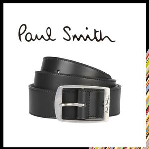 ○★新品 未使用 Paul Smith ロゴ スクエアバックルベルト ブラック M○●