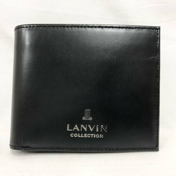 ○★訳有り 新品未使用　LANVIN COLLECTION (ランバン・コレクション)　メタルロゴ　二つ折り財布　ブラック★○