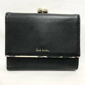 ○★訳有り 新品未使用　Paul Smith (ポールスミス)　ヘイジーパンジートリム2　がま口3つ折り財布　ブラック★○