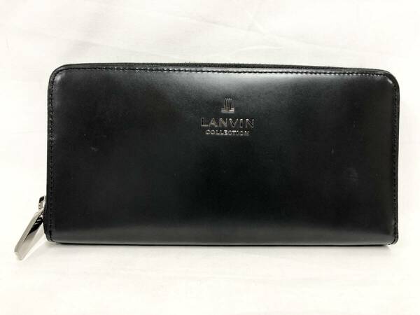 ○★訳有り 新品未使用　LANVIN COLLECTION (ランバン・コレクション)　メタルロゴ　ラウンドファスナー長財布　ブラック★○