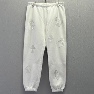 新品 クロムハーツ セメタリークロスパッチ スウェットパンツ M ホワイト ラム エナメル レザー CHROME HEARTS