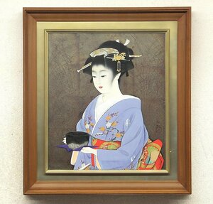 【GLC】小川雨虹 「茶の湯」 日本画10号共シール 美人画巨匠 元院展