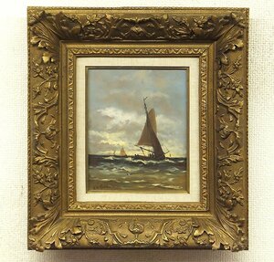 【GLC】W.グリューター 「ヨット」 油彩サムホール ◆泰西名画 19世紀から20世紀初頭の作品でしょう。