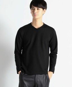 HIDEAWAYS Black by NICOLE Tシャツ ボックスミニワッフルＶネックカットソー 長袖 黒 サイズ46M