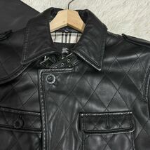 超美品!!希少Lサイズ/BURBERRY BLACK LABEL バーバリーブラックレーベル ラムレザー 羊革 キルティング トレンチコート ロングコート 黒_画像3