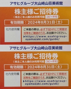 最新 大山崎山荘美術館 招待券 2枚セット ペア 2024.8.31迄 株主優待 アサヒビール 