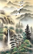 ［真作］高井一鳳 作「赤富士飛鶴」絹本 花鳥図 鳥獣 日本画 絵画 日本美術 掛軸 K032023_画像6