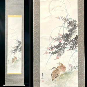 ［模写］寿山「秋草鶉図」紙本 花鳥図 鳥獣 日本画 絵画 日本美術 掛軸 人が書いたもの Ｅ022720