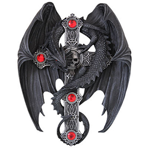 ゴシックドラゴンウイングスクロス ウォールプラークL 　ドラゴン壁掛け装飾品　Dragon Wings Cross Wall Plaque