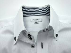 renoma　レノマ　ボタンダウン　長袖　ワイシャツ　形状安定　ホワイト　白　サイズ　M-80　クリーニング済　 24
