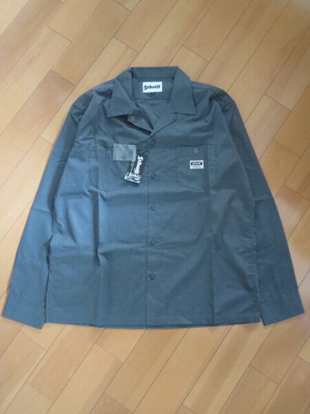 送料無料 ビッグサイズ Schott N.Y.C. ショット 長袖 ワークシャツ XXL 2XL GRAY TC素材 正規品 新品未使用 タグ付き(撮影,採寸の為開封)