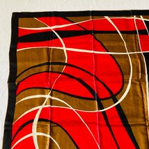 AURORA　絹 シルク/SILK 100%　レディース 大判 スカーフ　バッグスカーフ　ブラック/レッド/ブラウン系　アート デザイン_画像8