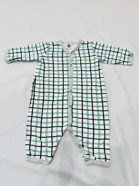 プチバトー　長袖ロンパース　3m 60cm 緑　チェック　キッズ　ベビー　PETIT BATEAU