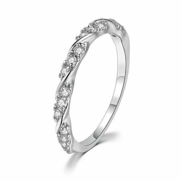 新品 16.5号 AAA+ CZ ダイアモンドリング　ツイスト ホワイトゴールド 18KGP 刻印 有 プレゼント ダイヤモンド 結婚指輪 ダイヤ　送料無料