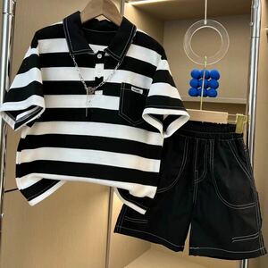 キッズ 子供服 Tシャツ+ショートパンツ 2点セット セットアップ カジュアル 男の子春夏 ゆったり 可愛い ジュニア 半袖 KSFB017(90-150）