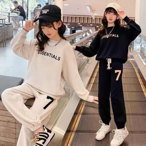 キッズ 子供服 セットアップ トップス+パンツ 2点セット カジュアル 女の子 春秋 ゆったり 可愛い ジュニア 長袖 KSFB022（2色110-170）