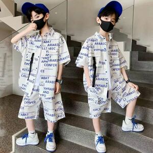  Kids child clothes tops + pants 2 point set casual man spring summer easy pretty Junior short sleeves thick English character KSFB049(2 color 120-170)