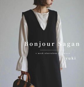 【新品/タグ付き】Bonjour Sagan Vネックノースリワンピース bk