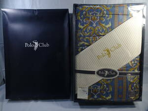 ★未使用 POLO CLUB ポロクラブ 綿毛布 肌布団 衿カバー 140×190cm 寝具 シングルサイズ 掛け布団 青系