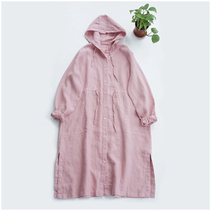 [ включение в покупку 1 десять тысяч иен бесплатная доставка ] лето новый продукт * женский * casual * body type покрытие * с капюшоном .*. лен * одноцветный * длинный рукав * длинное пальто * розовый 