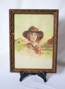  Belgium antique old watercolor painting entering amount wooden. amount glass entering 