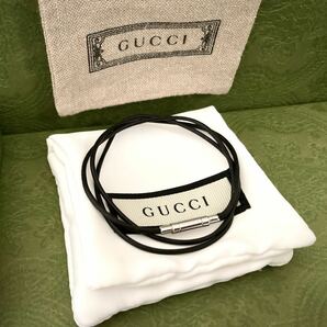 【即決/送料込み】正規品 GUCCI/グッチ レザーチョーカー/革紐/ネックレス ブラック×シルバー(50cm)