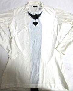 ●●10■男長袖シャツ■ミズノ Men'sコンプレシャツ/USED/Ｌ/オフ淡クリームxメッシュ黒/薄手/ラバープリントロゴ