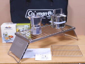 # unused new commodity Coleman adjustable grill Great + Espresso coffee maker + hood Carry. 3 point set Solo ~ little person number 