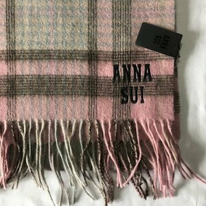 ＊未使用＊ANNA SUI・アナスイ／大判マフラー ストール・毛100%（チェック柄・ピンク系