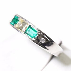 X-87☆Pt900 エメラルド0.23ct/ダイヤモンド0.30ct0.02ct リング 7.5号の画像4