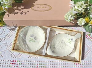 未使用☆ノリタケ バイオレット ソング ティーストレーナー セット レトロ モダン ビンテージ 茶こし 紅茶 受け皿 小皿 カップ ソーサー