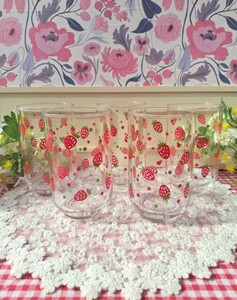  unused * Orient Sasaki glass retro pop strawberry pattern glass 5 piece set stone . glass ate rear fancy gala spade 