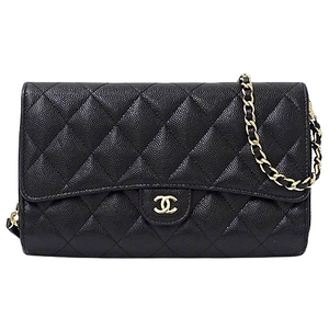 シャネル CHANEL 財布 マトラッセ 22C レディース ブランド ショルダーウォレット チェーンウォレット キャビアスキン ブラック ゴールド