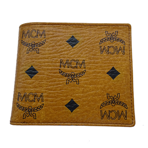 MCM M *si-* M purse lady's men's brand folding twice purse leather Logo gram Camel MXS 3AVI72 CO001